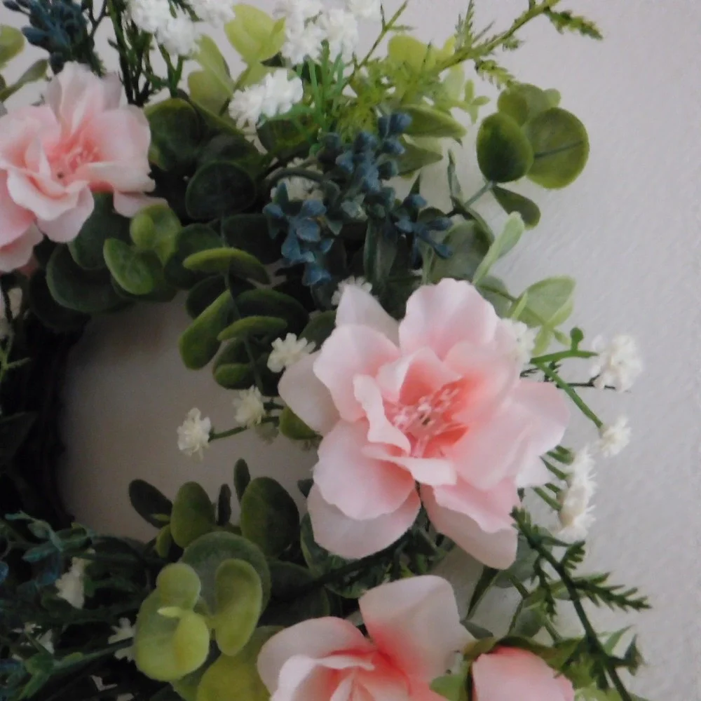 Cherry Blossom Mini Wreath Eucalyptus Berries Candle Ring‎